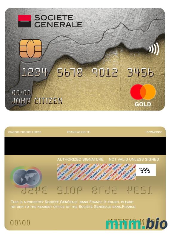 France Société Générale bank przykład karty mastercard w formacie PSD